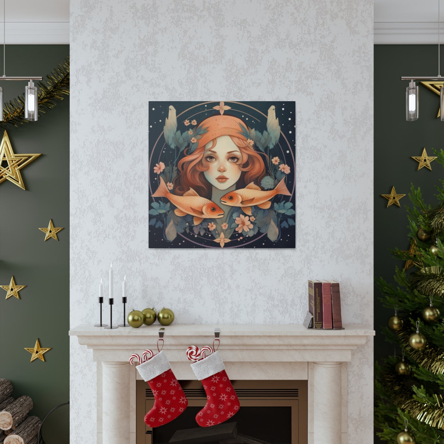 Astrology, Lofi, Pisces, Fish And Girl - Large Wall Art