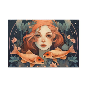 Astrology, Lofi, Pisces, Fish And Girl - Large Wall Art