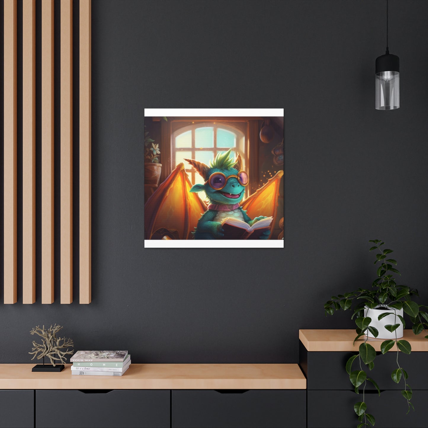 Little Dragon Reads A Book- Large Wall Art