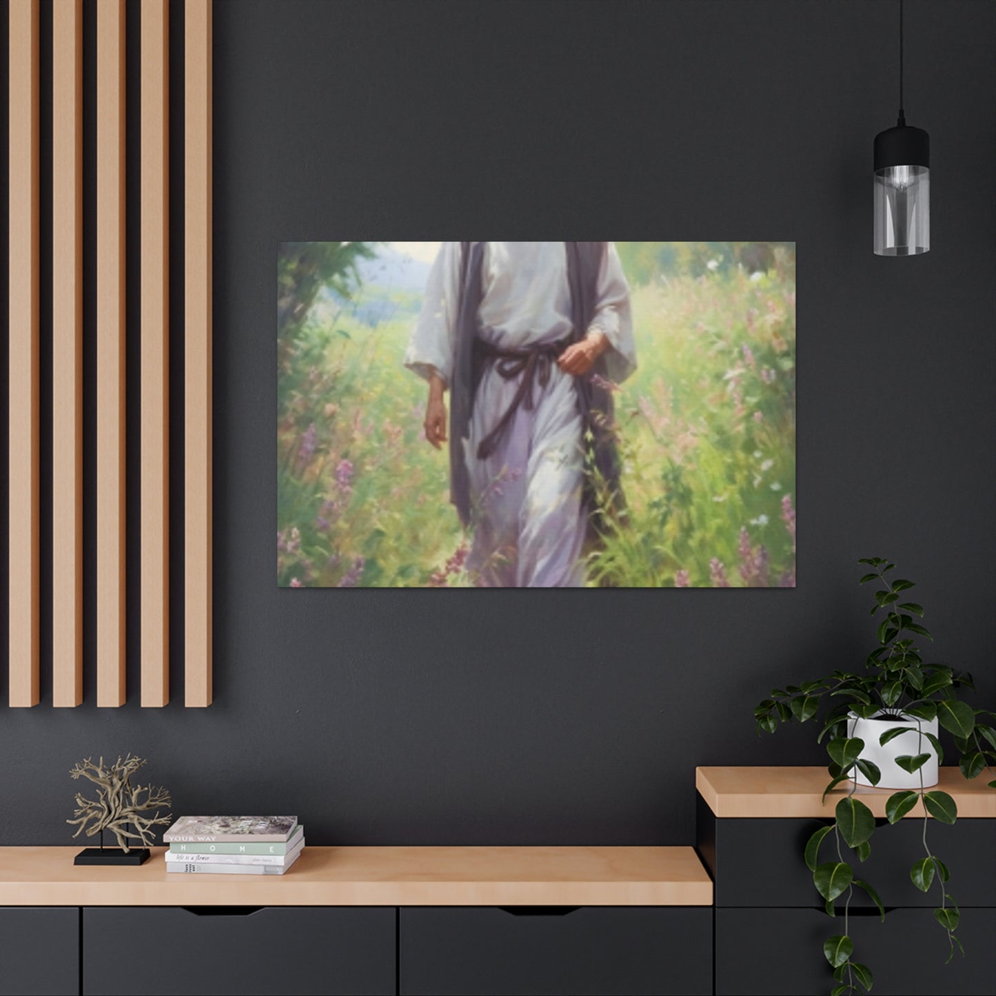 Jesus Taking A Heavenly Walk Through Wildflowers - Large Wall Art