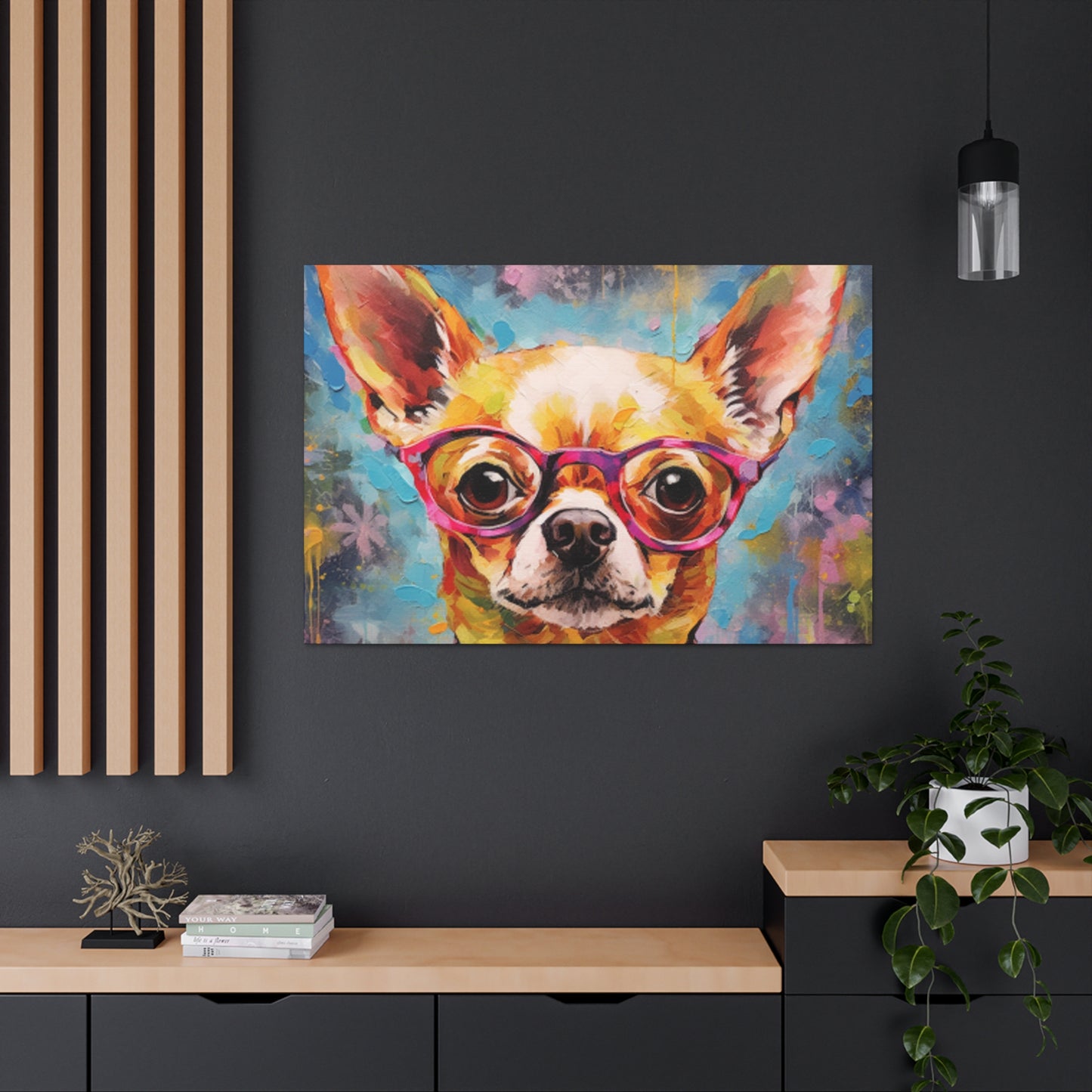 Happy Chihuahua In Purple Glasses - Large Wall Art