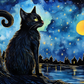 Pretty Black Kitty On A Starry Night  Diamond Painting Kits
