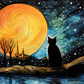 Bold Full Moon And Black Cat  Diamond Painting Kits