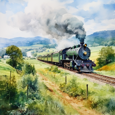 Watercolor Choo Choo Train  Diamond Painting Kits