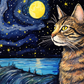 Tabby Cat On A Starry Night  Diamond Painting Kits