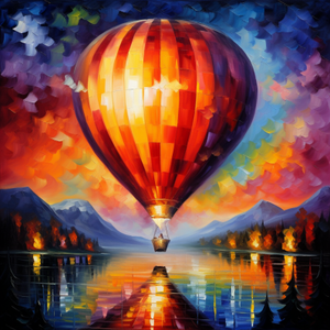 Hot Air Balloon Over A Lake