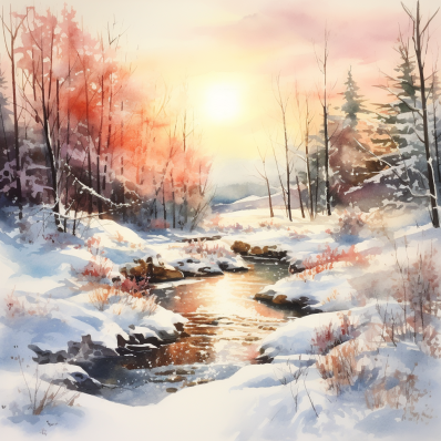 Watercolor Stream In Winter   Diamond Painting Kits