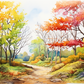 Watercolor Autumn Trees And Path