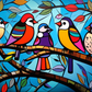 Colorful Playful Fun Birds On A Branch
