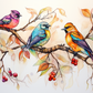 Beautiful Watercolor Birds On A Branch