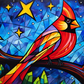Cardinal Starry Night On Stained Glass