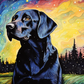 Watercolor Dark Labrador  Colorful Sky