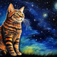 Starry Evening And Tabby Cat  Diamond Painting Kits