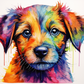 Sweet Little Puppy Colorful Watercolor Art