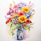 Watercolor Vase Of Colorful Flowers