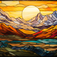 Golden Sunset Over Mountain Range On Stained Glass