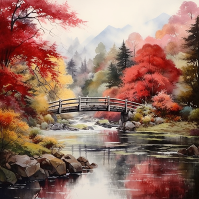 Beautiful Fall Day And Bridge  Diamond Painting Kits