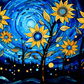 Sunflowers Blue Starry Night