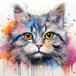 Watercolor Color Splat Cat  Diamond Painting Kits