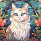 Graceful White Kitty On Stained Glass  Diamond Painting Kits
