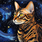 Bengal Kitty Cat Starry Night  Diamond Painting Kits