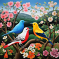 Three Birds And Flowers