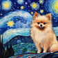 Watercolor Starry Night Pomeranian