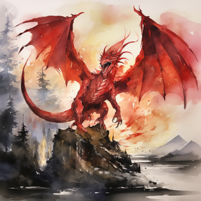 Watercolor Red Dragon