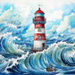 Mighty Waves And Lighthouse