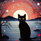 Black Kitty Fantasy Sunset   Diamond Painting Kits