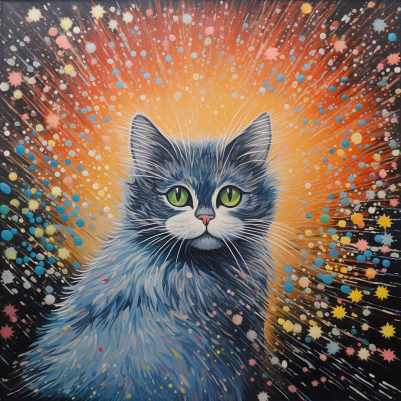 Sweet Kitty And Colorful Flower Burst