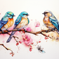Watercolor Birds On A Cherry Blossom Branch
