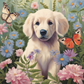 White Retriever Puppy And Butterflies