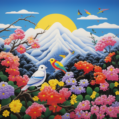 Pretty Birds And Flowers