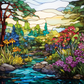 Flowers And Stream On Stained Glass