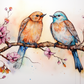 Watercolor Birds On A Branch