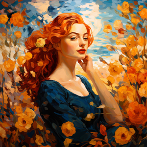 Golden Girl And Flowers