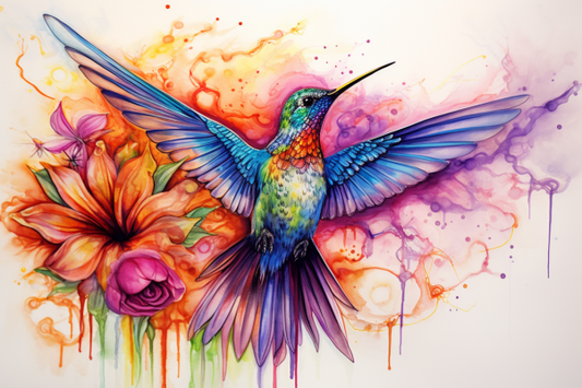 Watercolor Open Wings Hummingbird