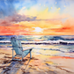 Watercolor Sunset Beach Chair And The Sea Diamond Painting Kits