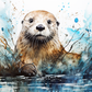 Sweet Splashing Watercolor Otter