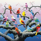 Colorful Birds On Tree Branches