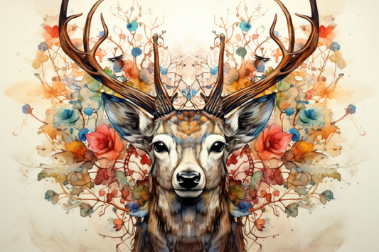 Flower Art Watercolor Deer