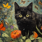 Surprised Black Cat And Butterflies  Diamond Painting Kits