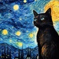 Starry Night And Sweet Black Cat  Diamond Painting Kits