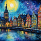 Watercolor Starry Night In Amsterdam