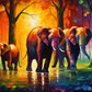 Three Elephants On A Walk
