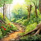 Watercolor Path In Pretty Forest