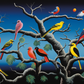 Colorful Birds On Branches