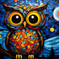 Owl Starry Night On Stained Glass  Diamond Painting Kits