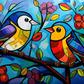 Two Sweet Colorful Birds On A Branch